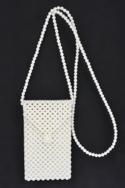 Fashnzfab Hand Made Faux Pearl Bead Crossbody Small Bag In White