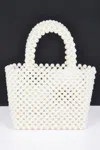 Fashnzfab Hand Made Faux Pearl Bead Small Tote Bag In White