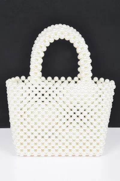 Fashnzfab Hand Made Faux Pearl Bead Small Tote Bag In White