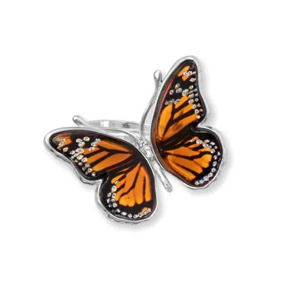 Fashnzfab Handcrafted Baltic Amber Monarch Butterfly Ring In Neutral