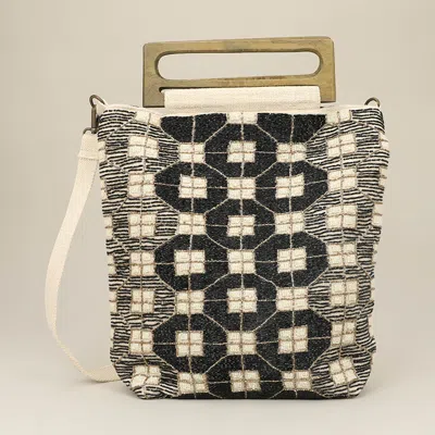 Fashnzfab Handcrafted Beaded Boho Wooden Handle Tote / Crossbody Bag In Multi