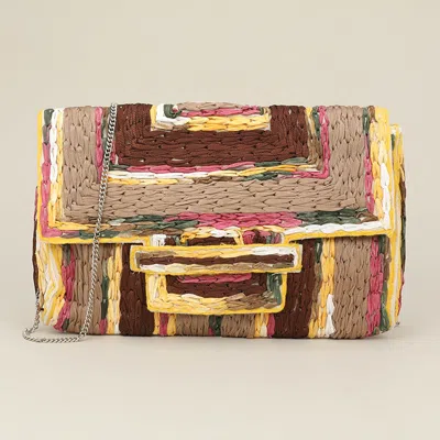 Fashnzfab Handcrafted Raffia Geometric Pattern Clutch Bag / Crossbody Bag In Brown