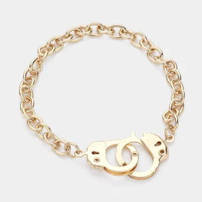 Fashnzfab Handcuffs Charm Metal Link Toggle Bracelet Gold