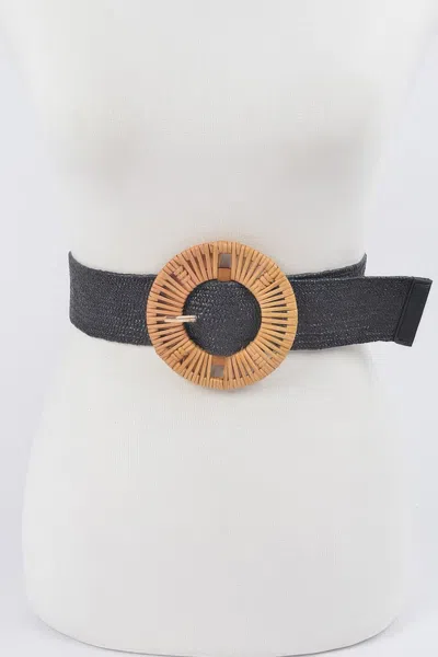 Fashnzfab Handmade Bamboo Buckle Plus Size Stretch Belt In Black