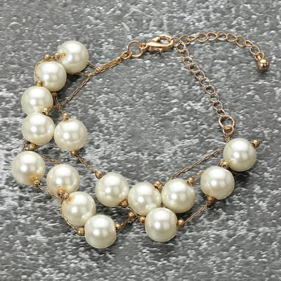 Fashnzfab Handmade Layered Pearl Cluster Station Bracelet Cream, Gold In Multi