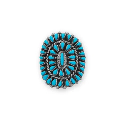 Fashnzfab Handmade Oxidized Sunburst Turquoise Ring In Blue