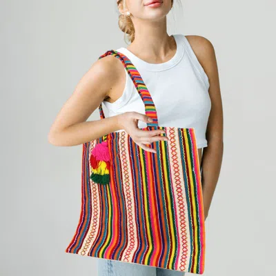 Fashnzfab Handwoven Striped Boho Tote Bag In Multi