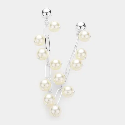 Fashnzfab Hanging Pearl Dangle Earrings - Cream, Silver In Multi