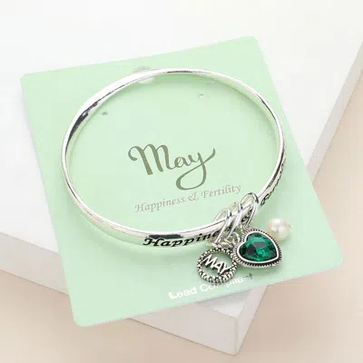 Fashnzfab Happiness Fertility May Heart Birthday Stone Charm Bracelet Antique Silver, Emerald In Multi