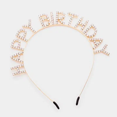 Fashnzfab Happy Birthday Crystal Rhinestone Headband In Gold