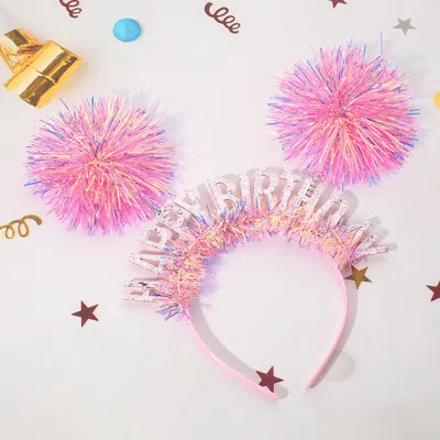 Fashnzfab Happy Birthday Double Tinsel Pom Pom Headband In Pink