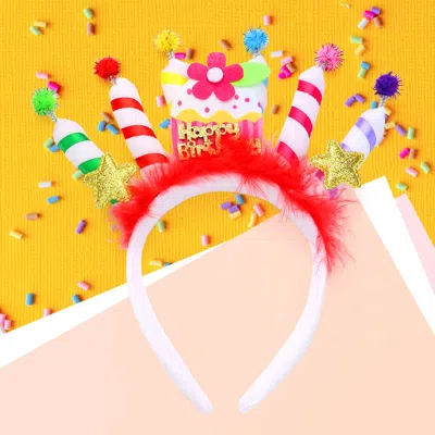 Fashnzfab Happy Birthday Message Flower Star Birthday Candle Headband In Gold
