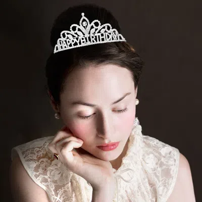 Fashnzfab Happy Birthday Message Rhinestone Princess Tiara In Metallic