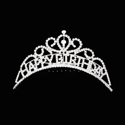 Fashnzfab Happy Birthday Rhinestone Party Tiara In Silver