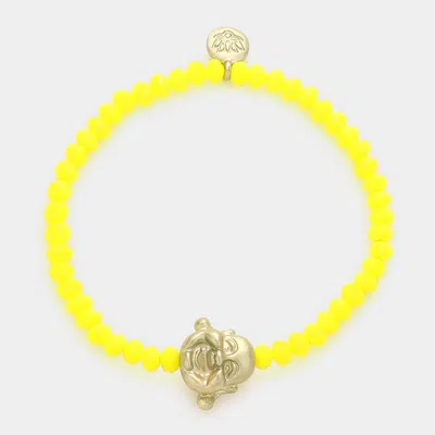 Fashnzfab Happy Buddha Beaded Stretch Bracelet In Yellow