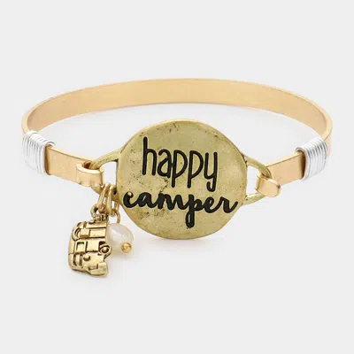 Fashnzfab Happy Camper Message Charm Hook Bracelet Worn Gold In Multi