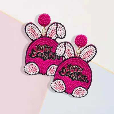 Fashnzfab Happy Easter Felt Back Seed Beaded Bunny Dangle Earrings In Pink