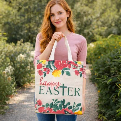 Fashnzfab Happy Easter Floral Pattern Print Canvas Shoulder Tote Bag In Multi