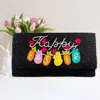 Fashnzfab Happy Easter Message Carrot Bunny Pointed Seed Beaded Clutch / Crossbody Bag In Black