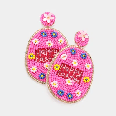 Fashnzfab Happy Easter Message Felt Back Seed Beaded Egg Dangle Earrings - Pink