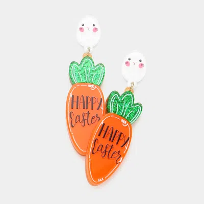 Fashnzfab Happy Easter Message Glittered Resin Egg Carrot Link Dangle Earrings In Orange