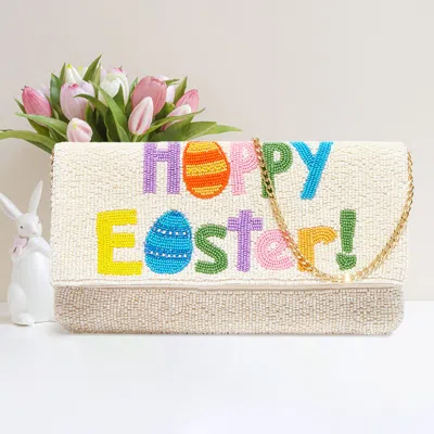 Fashnzfab Happy Easter Message Seed Beaded Clutch / Crossbody Bag In Multi