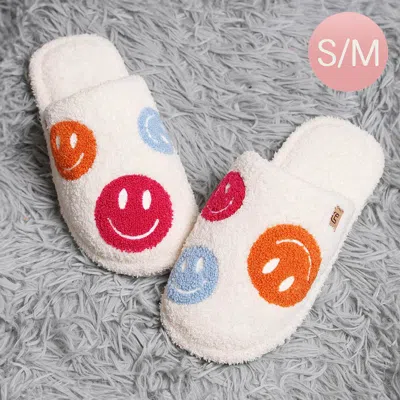 Fashnzfab Happy Face Pattern Soft Home Indoor Floor Slippers Blue, Fuchsia S/m In White