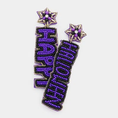 Fashnzfab Happy Halloween Felt Back Beaded Message Dangle Earrings In Purple