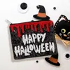 Fashnzfab Happy Halloween Message Sequin Beaded Mini Pouch Bag In Black