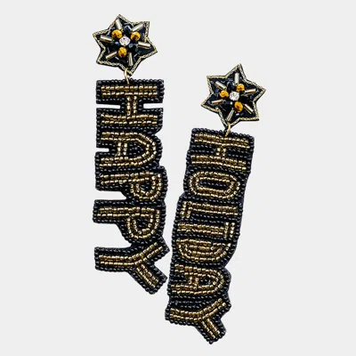Fashnzfab Happy Holiday Felt Back Seed Beaded Message Dangle Earrings In Gold