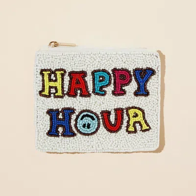 Fashnzfab Happy Hour Message Seed Beaded Mini Pouch Bag In Multi