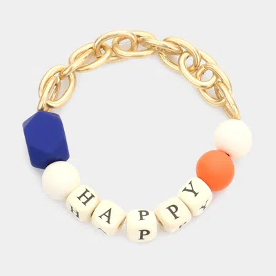 Fashnzfab Happy Message Accented Open Metal Oval Link Stretch Bracelet Multi