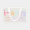 Fashnzfab Happy Mood Message Printed Translucent Mesh Divided Shoulder Bag / Tote Bag In White