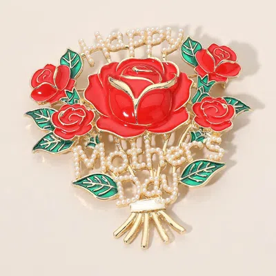 Fashnzfab Happy Mothers Day Rose Bouquet Pin Brooch In Gold