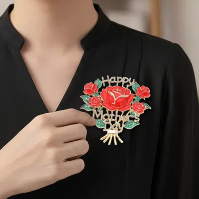 Fashnzfab Happy Mothers Day Rose Bouquet Pin Brooch In Pink