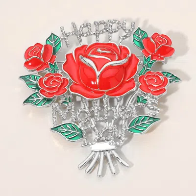 Fashnzfab Happy Mothers Day Rose Bouquet Pin Brooch In Metallic