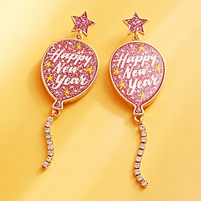 Fashnzfab Happy New Year Message Balloon Dangle Earrings In Pink
