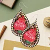 Fashnzfab Happy New Year Message Printed Stone Trimmed Metal Teardrop Dangle Earrings In Multi
