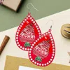 Fashnzfab Happy New Year Message Printed Stone Trimmed Metal Teardrop Dangle Earrings In Red