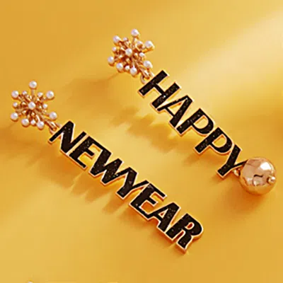 Fashnzfab Happy Newyear Message Dangle Earrings In Silver