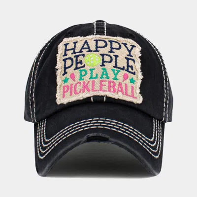 Fashnzfab Happy People Play Pickleball Message Vintage Baseball Cap In Black