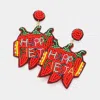 Fashnzfab Happy Piesta Message Felt Back Seed Beaded Chili Pepper Dangle Earrings In Red