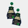 Fashnzfab Happy St. Patrick's Day Felt Back Pot Of Gold Shamrock Dangle Earrings In Blue
