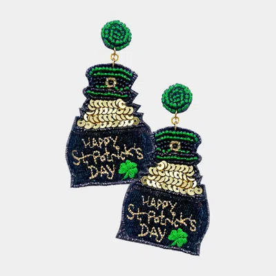 Fashnzfab Happy St. Patrick's Day Felt Back Pot Of Gold Shamrock Dangle Earrings In Green
