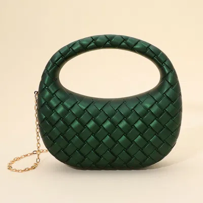 Fashnzfab Hard Shell Braided Woven Top Handle Crossbody Handbag In Green