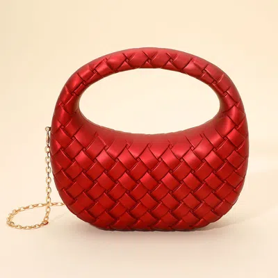 Fashnzfab Hard Shell Braided Woven Top Handle Crossbody Handbag In Red