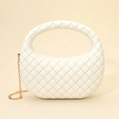 Fashnzfab Hard Shell Braided Woven Top Handle Crossbody Handbag In White