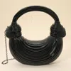 Fashnzfab Hard Shell Metallic Sculpted Loop Top Handle Handbag In Black