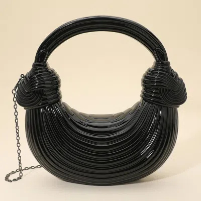 Fashnzfab Hard Shell Metallic Sculpted Loop Top Handle Handbag In Black