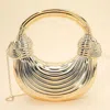 Fashnzfab Hard Shell Metallic Sculpted Loop Top Handle Handbag In Multi